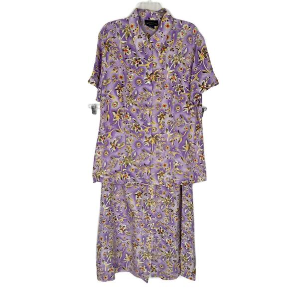 VTG NWT Charter Club Purple Floral 100% Silk Button Up Skirt Set Women 14W - Picture 2 of 16